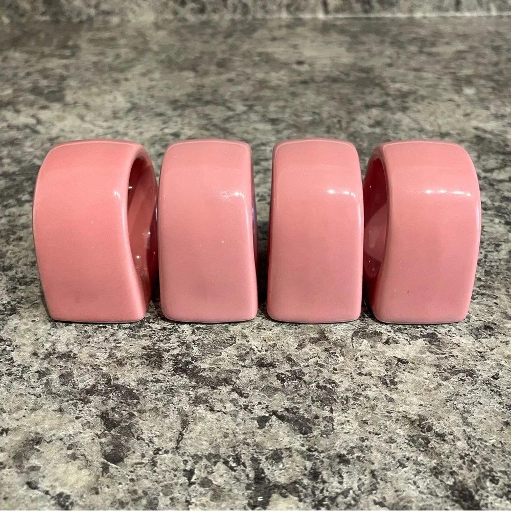 PIER 1 Standing Napkin Rings Holders Set of 4 Ceramic Round Japan 1980s